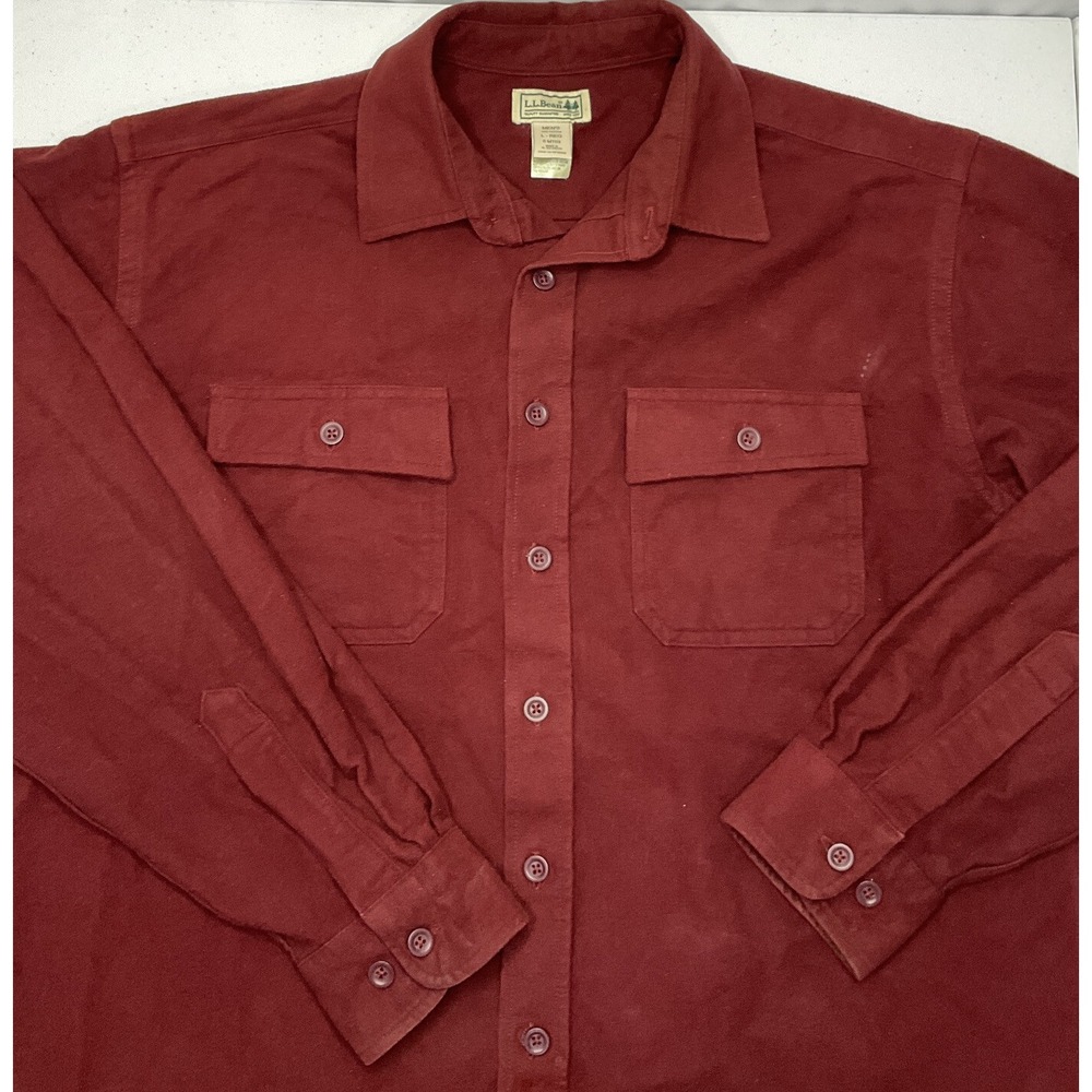 LL Bean Chamois Flannel Shirt Mens L Heavyweight Button Work‎ Shacket Burgundy